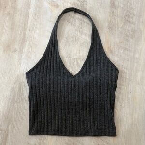 Hollister Dark Grey Ribbed Cropped Halter